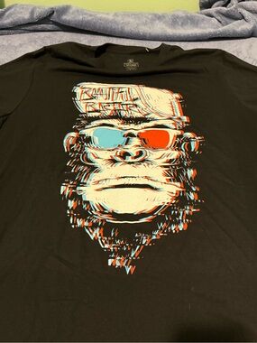 Men's Black Graphic Ape Tee with Red & Blue Accents, Beautiful Bastard Brand